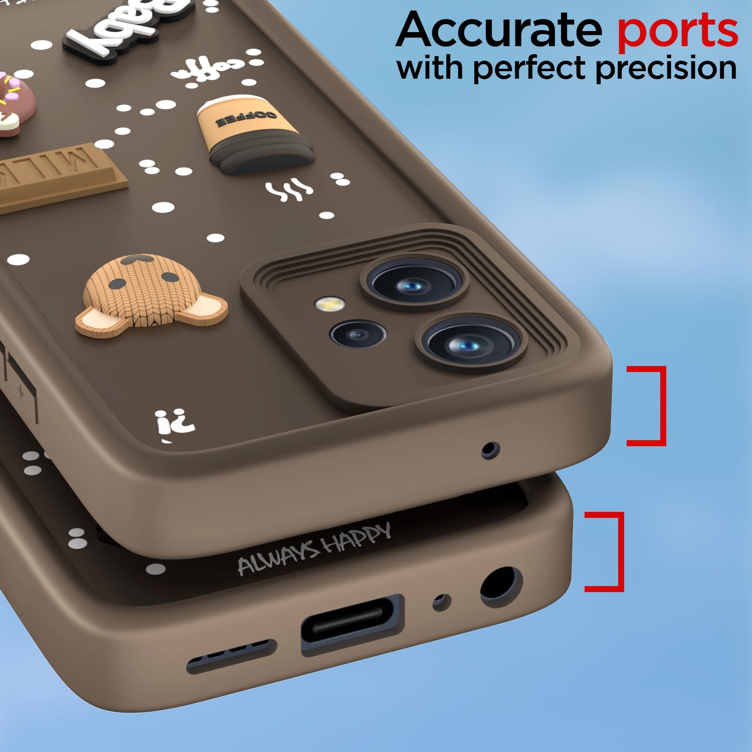 Pikkme Realme 9 4G / Realme 9 Pro Plus 5G Cute Fun Cartoon 3D Bear Coffee Back Cover (Brown)