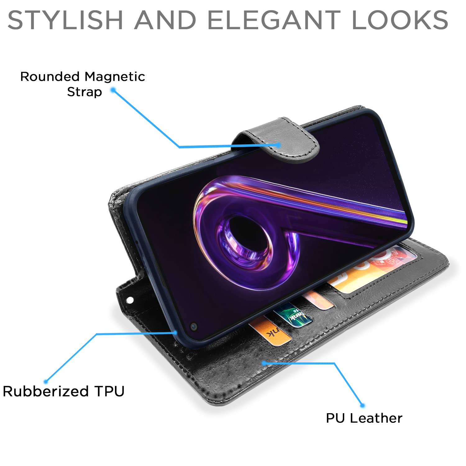 Pikkme Realme 9i Vintage Flip Cover | Black