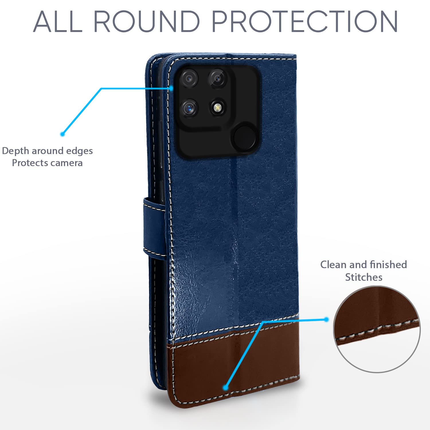 Pikkme blue & brown Magnetic flip cover for Realme Narzo 50A – photo 4