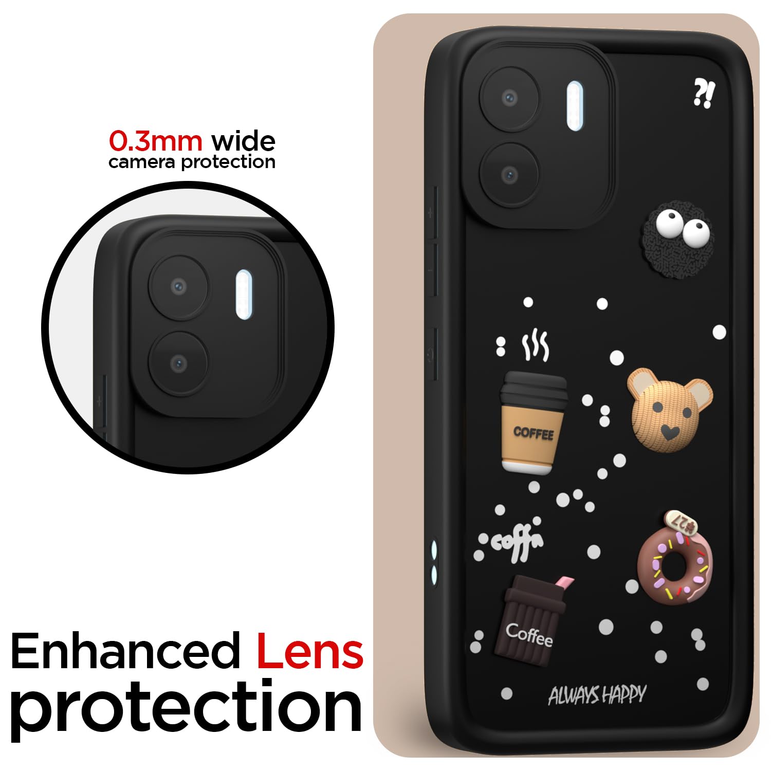 Pikkme Redmi A1 / Redmi A2 Cute Fun Cartoon 3D Bear Coffee Back Cover (Black)