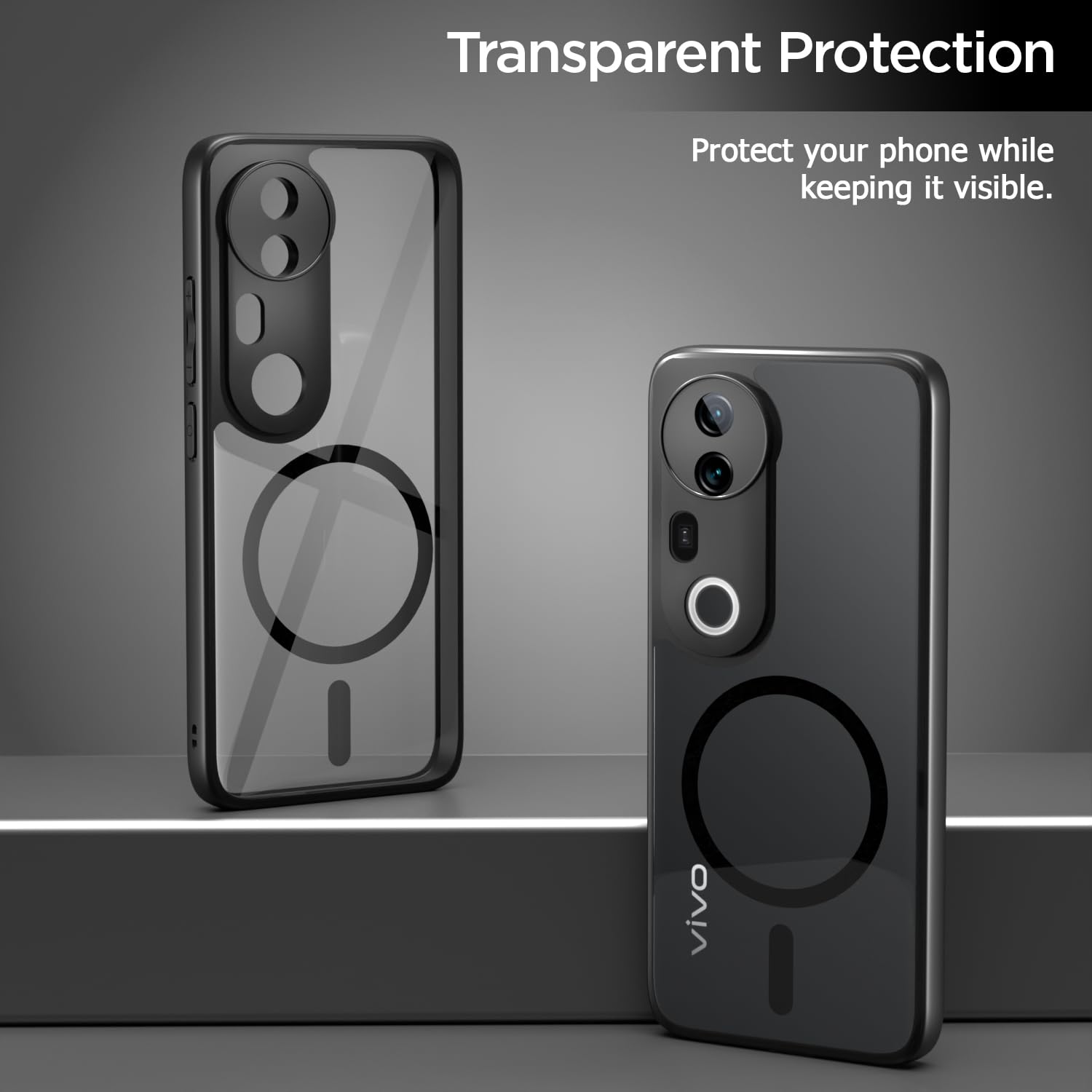 Pikkme Vivo T4 Ultra 5G Eagle 2 Mag-Safe Shockproof Hard Transparent Back Cover (Black)
