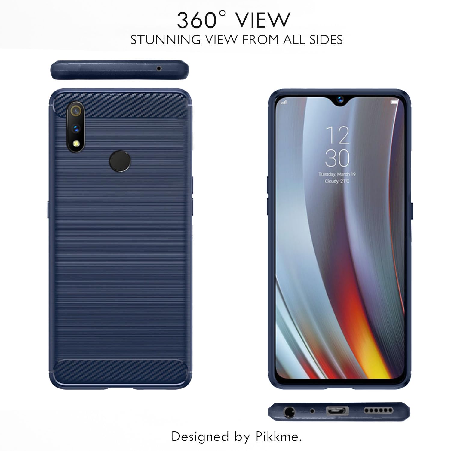 Pikkme Oppo Realme 3 Pro Hybrid Carbon Fiber Back Cover | Blue