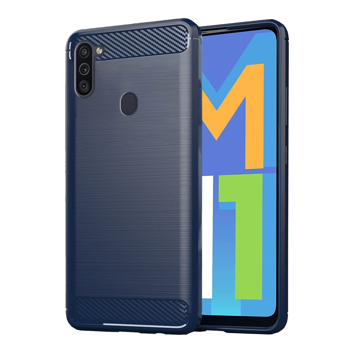 Samsung Galaxy M11 Hybrid Carbon Fiber Back Cover - Blue
