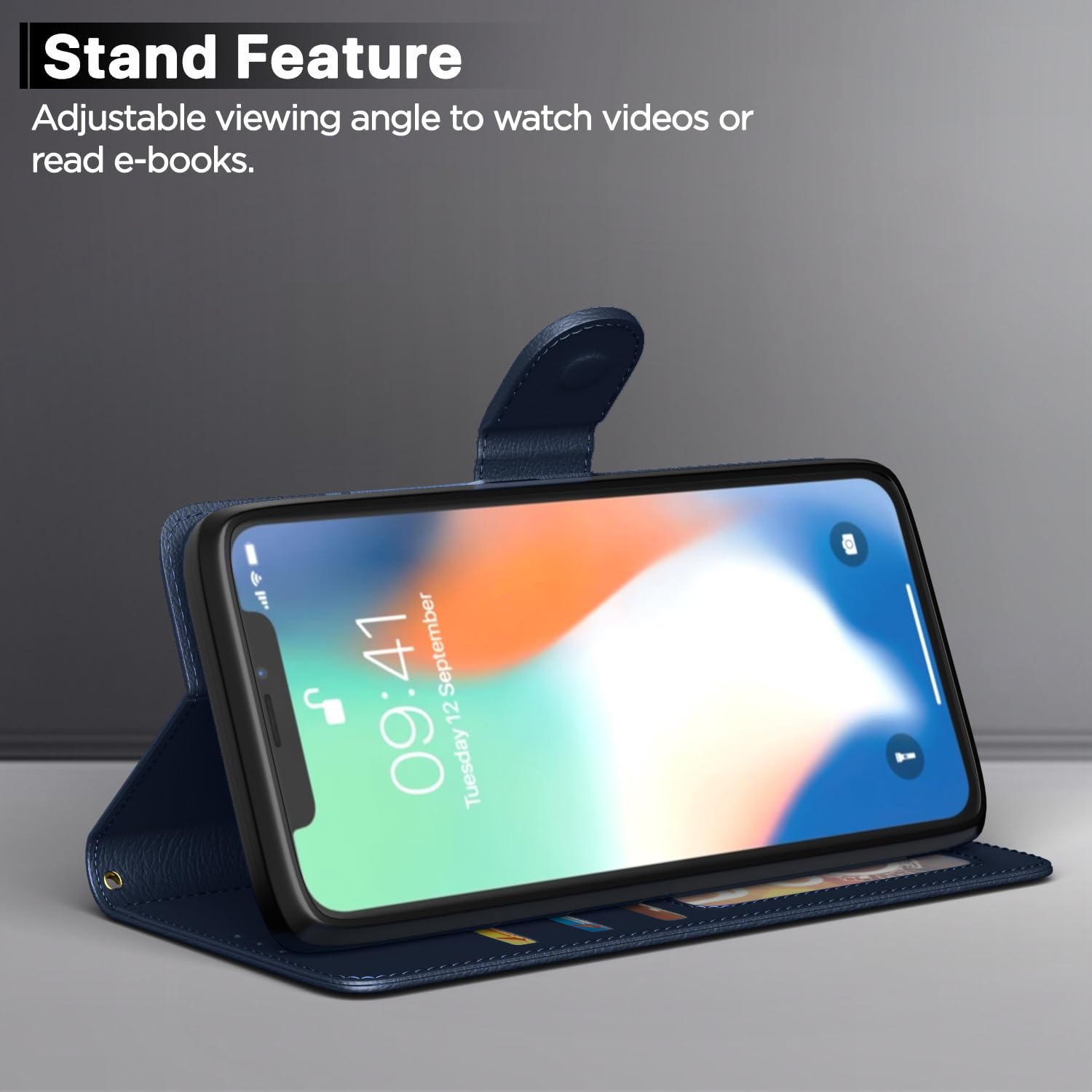 iPhone X/XS Wallet flip case in blue by Pikkme – photo 3