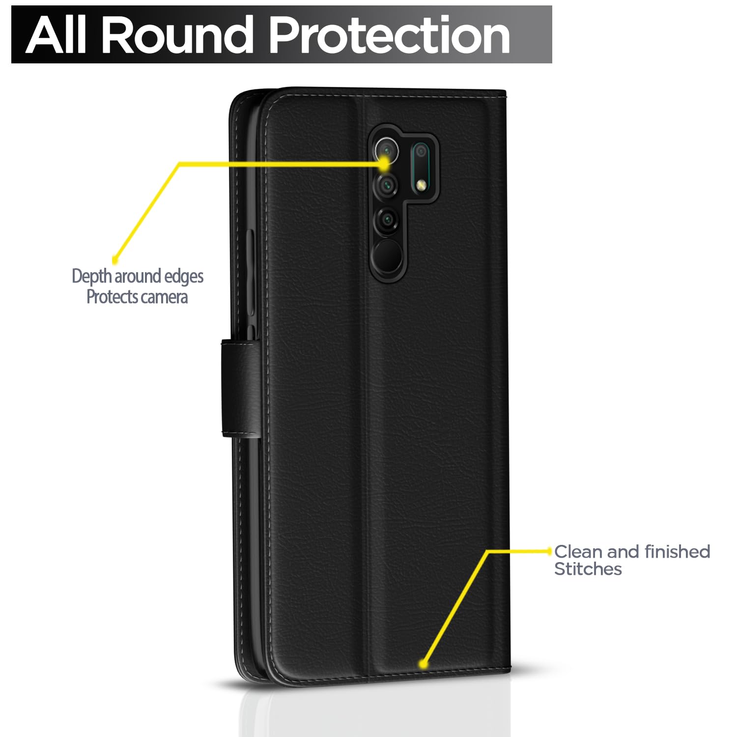 Pikkme Redmi 9 Prime Vintage Flip Cover (Black)