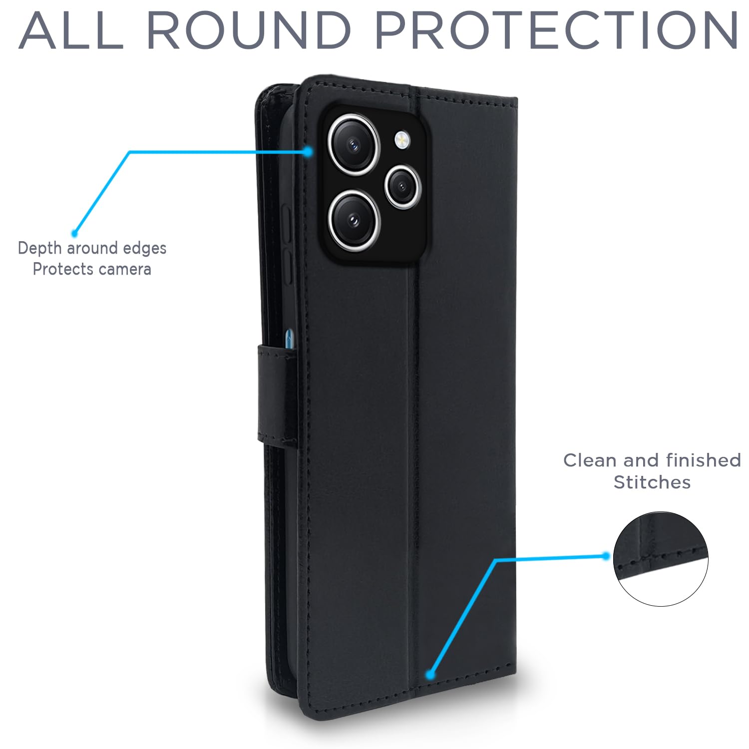 Pikkme Redmi 12 4G Vintage Flip Cover (Black)