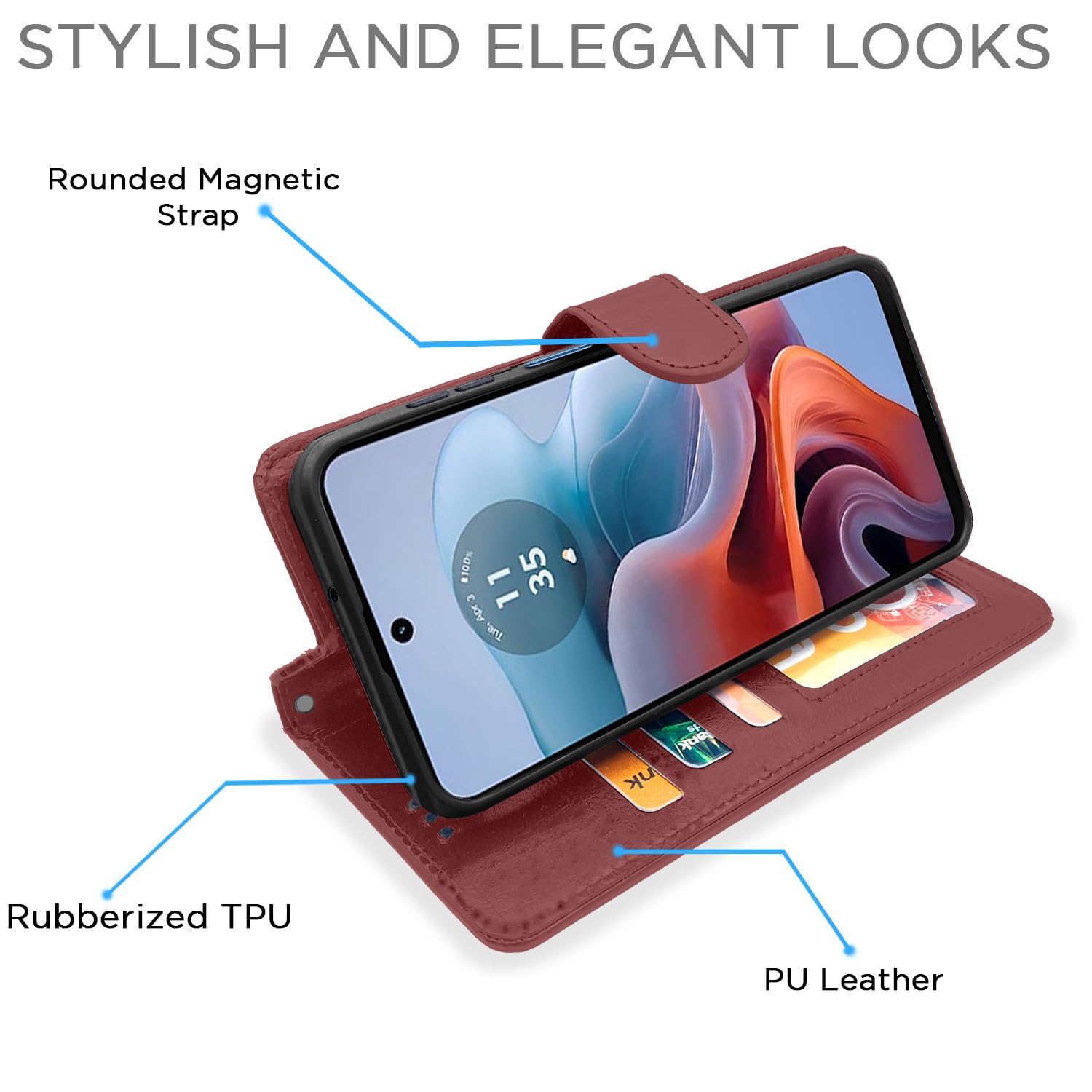 Pikkme brown Wallet wallet flip cover for Moto G24 Power – photo 3