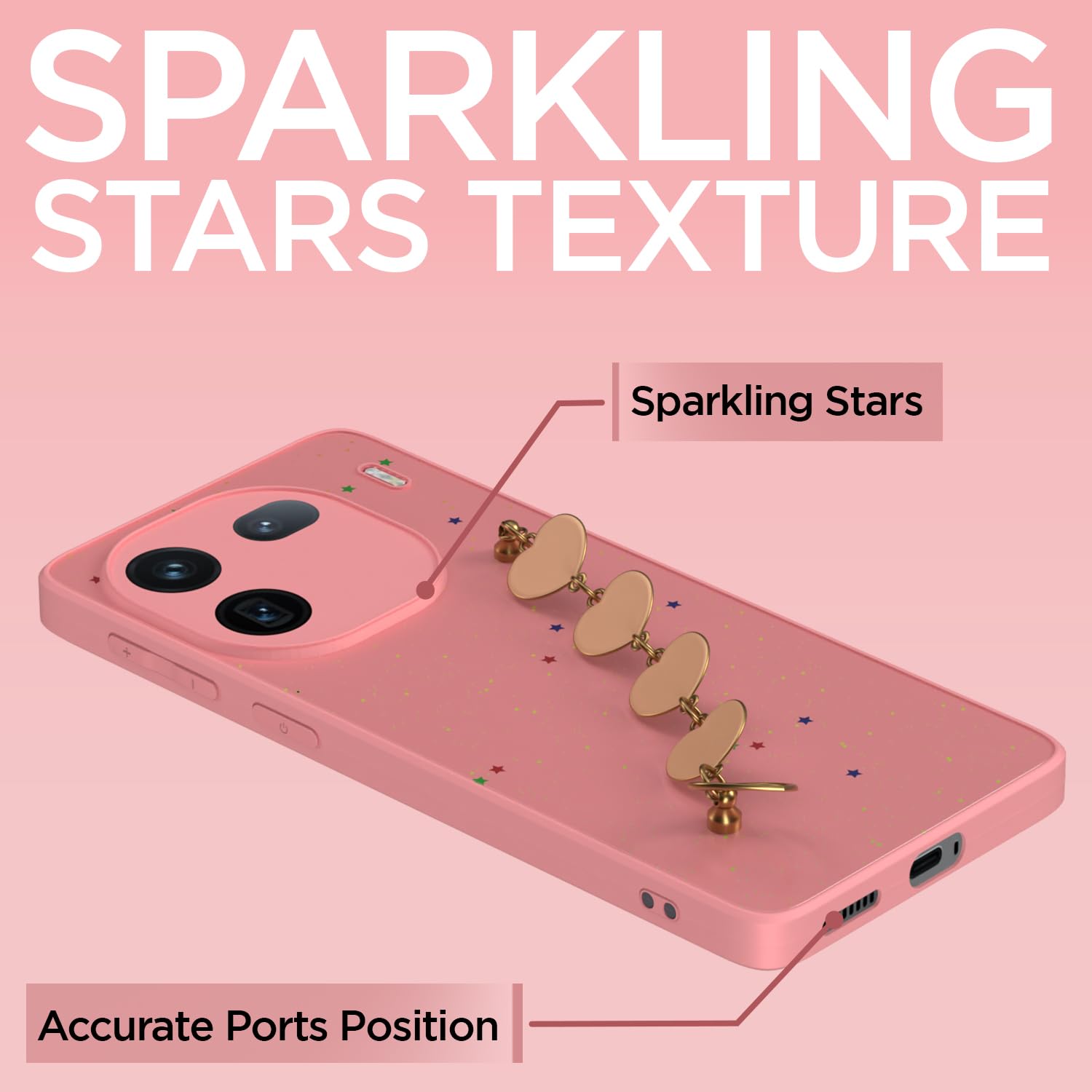 Pikkme iQOO 12 5G Sparkling Soft TPU Chain Back Cover (Pink)