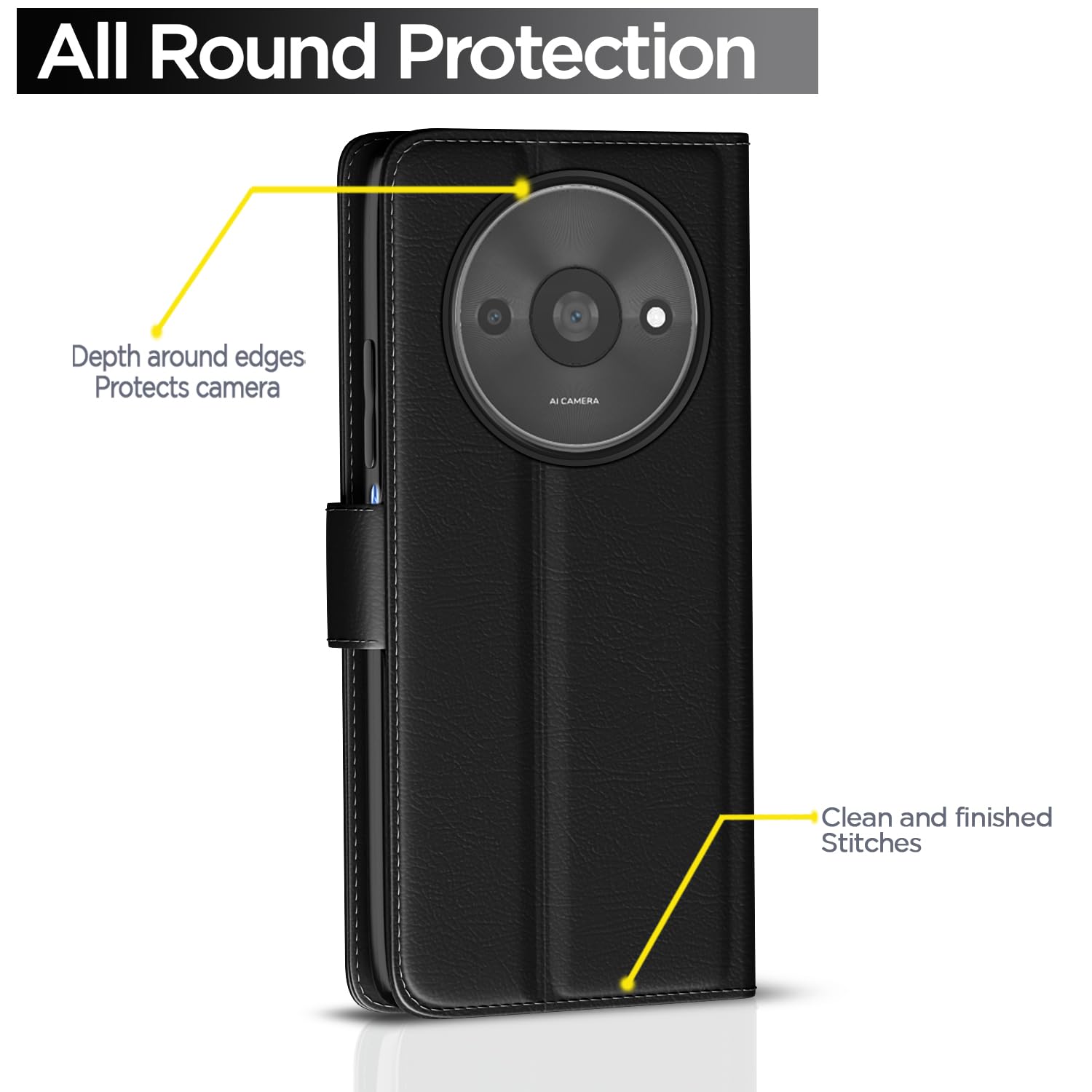 Pikkme Redmi A3 (2024) / Redmi A3x / Poco C61 Vintage Flip Cover (Black)