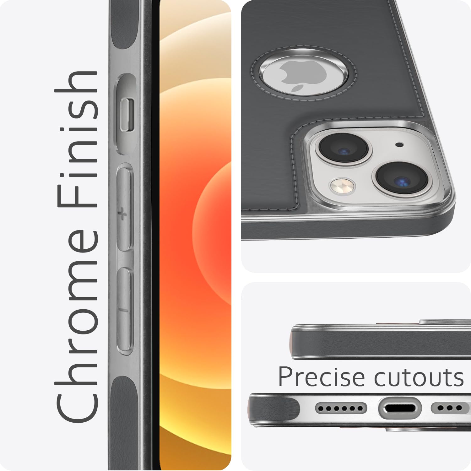 Pikkme iPhone 13 Silver Electroplated Chrome Leather Back Cover (Gray)