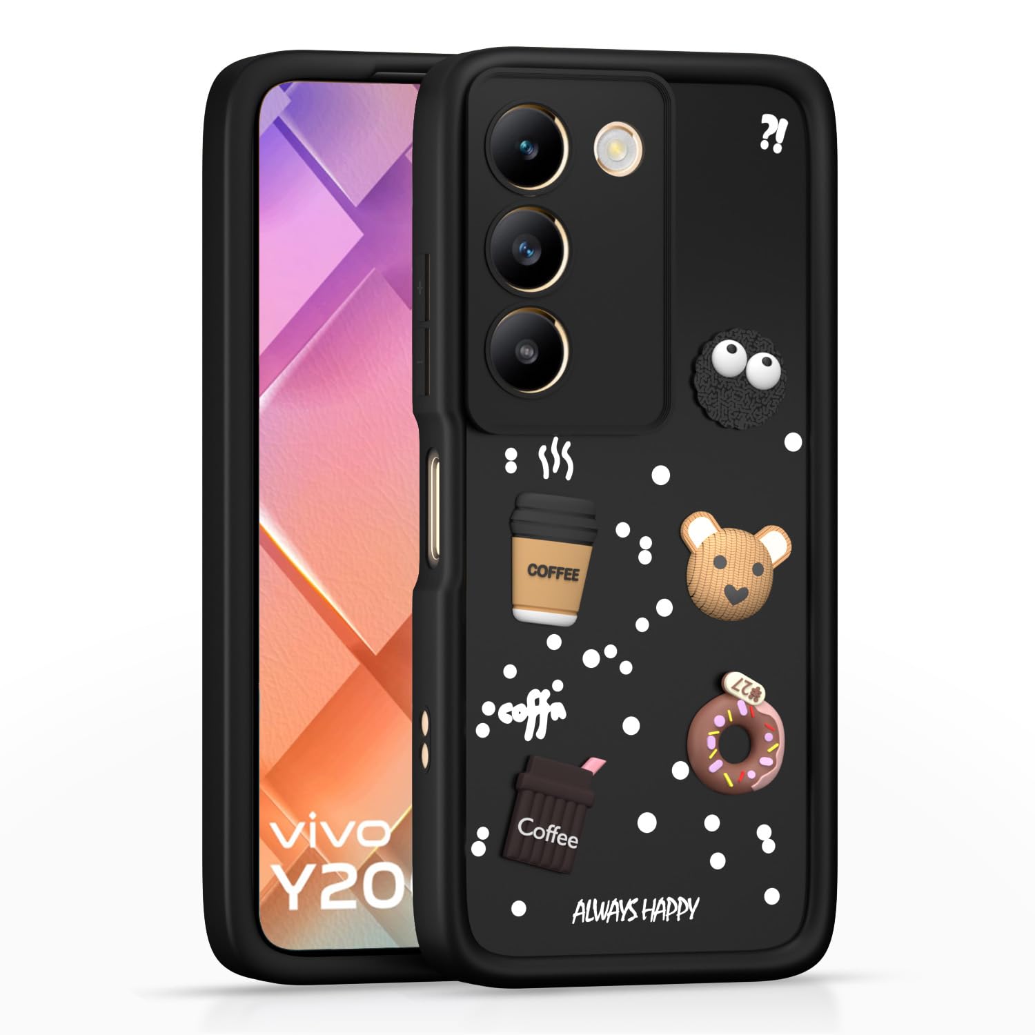 Pikkme vivoy200e5g Cute Fun Cartoon 3D Bear Silicone Back Cover - Black