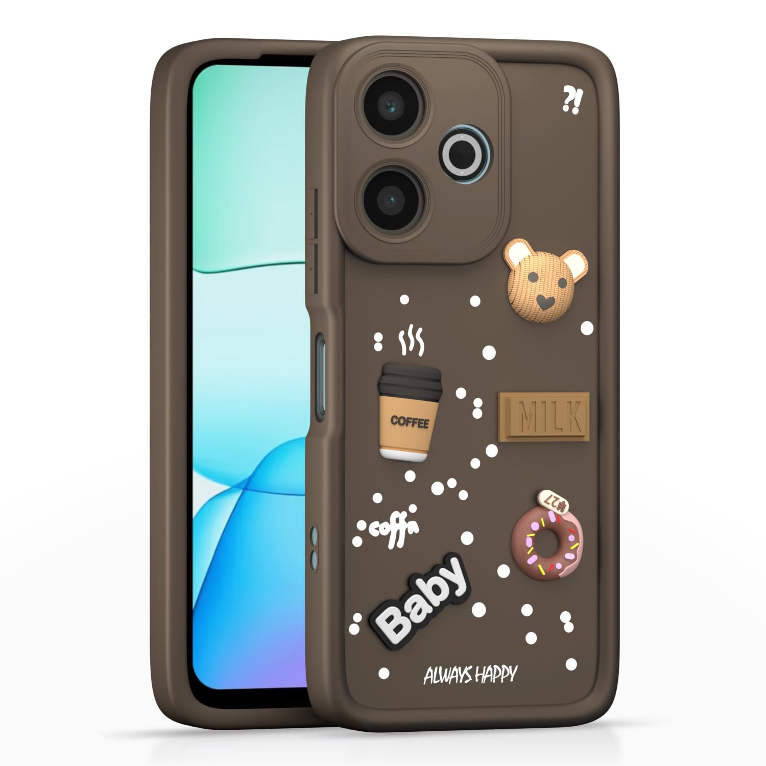 Redmi 13 5G / Poco M6 Plus 5G Cute Fun Cartoon 3D Bear Silicone Full Body Protection cartoon Brown