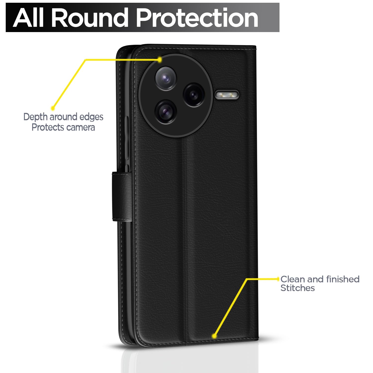 Pikkme Poco F7 Pro 5G Vintage Flip Cover (Black)