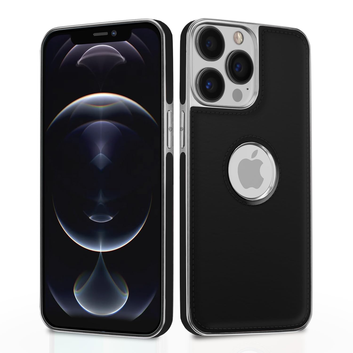 iPhone 12 Pro Max Chrome Leather Back Cover -Black