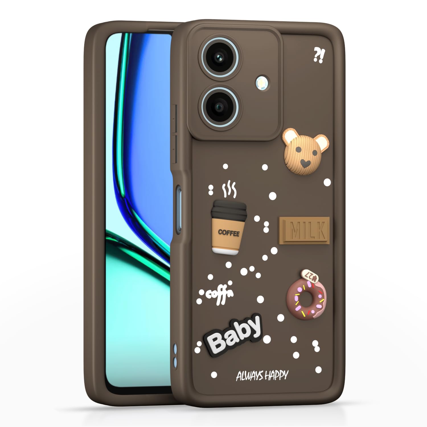 Realme Narzo N61 / Realme C61 4G Cute Fun Cartoon 3D Bear Silicone Full Body Protection cartoon Brown
