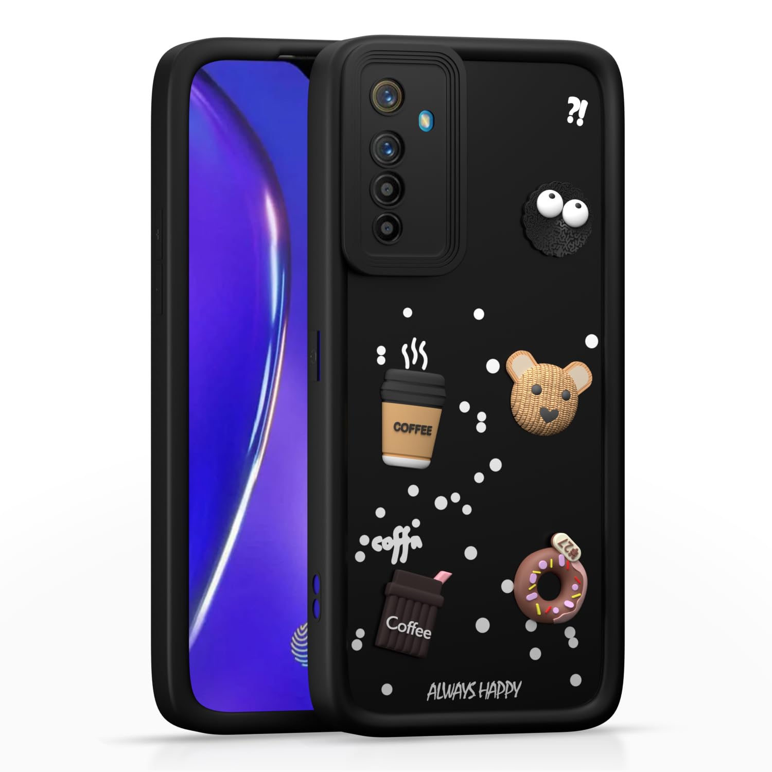 Pikkme Realme XT/Realme X2 Cute Fun Cartoon 3D Bear Coffee Back Cover (Black)