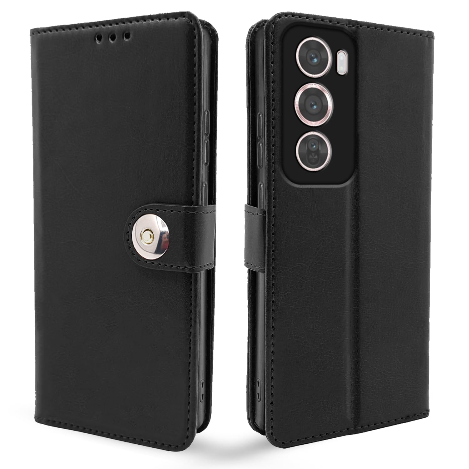 Oppo Reno 12 Pro 5G wallet flip cover in black by Pikkme