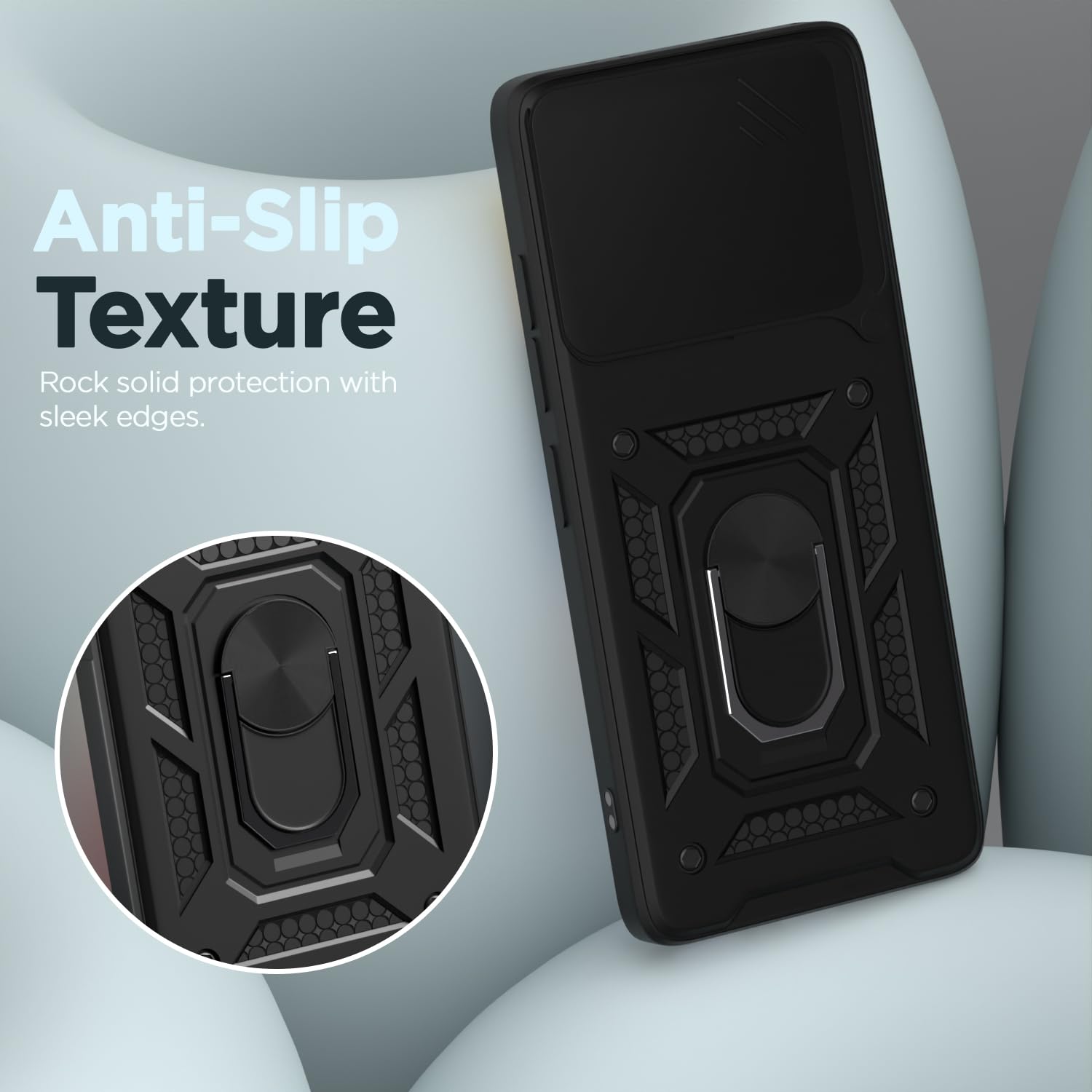 Pikkme Redmi Note 14 5G Sliding Camera Shield & Stand D10 Tough Armor Back Cover (Black)
