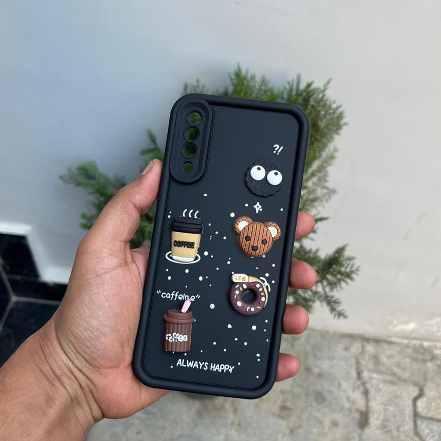 Pikkme Samsung Galaxy A50 / A50s / A30s Cute Fun Cartoon 3D Bear Coffee Back Cover (Black)