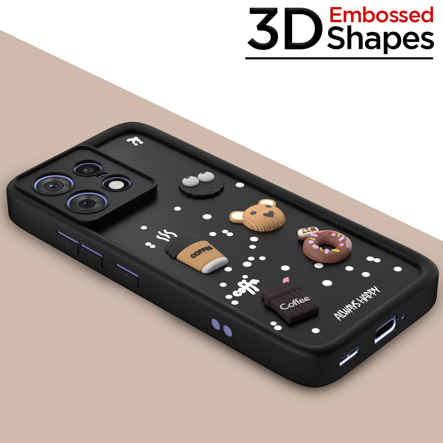 Pikkme Motorola Moto Edge 50 Pro 5G Cute Fun Cartoon 3D Bear Coffee Back Cover (Black)