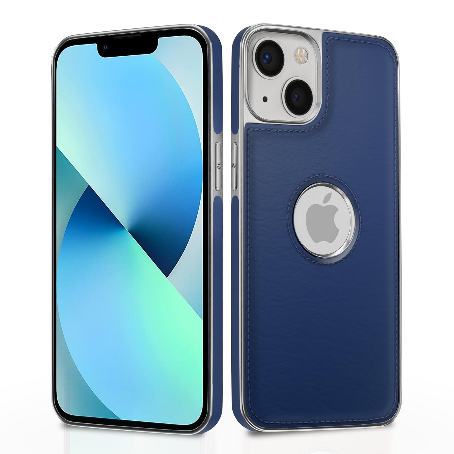 iPhone 13 Chrome Leather Back Cover -Blue