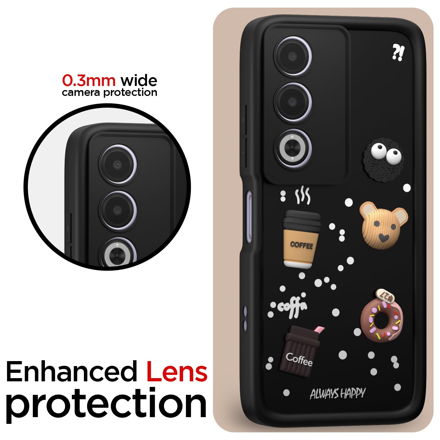 Pikkme Oppo A3 Pro India 5G Cute Fun Cartoon 3D Bear Coffee Back Cover (Black)