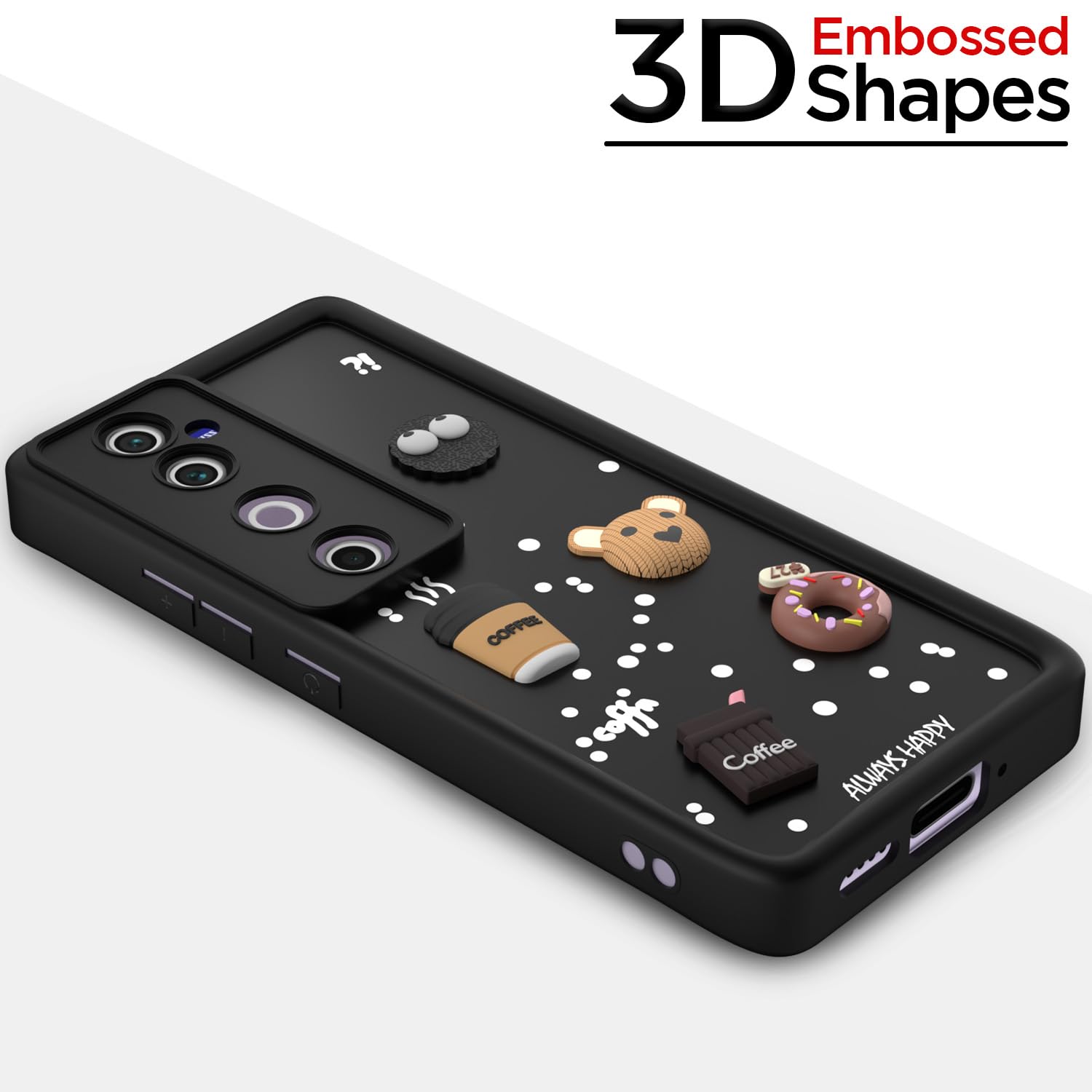 Pikkme Vivo V40 5G / V40 Pro 5G / T3 Ultra 5G Cute Fun Cartoon 3D Bear Coffee Back Cover (Black)
