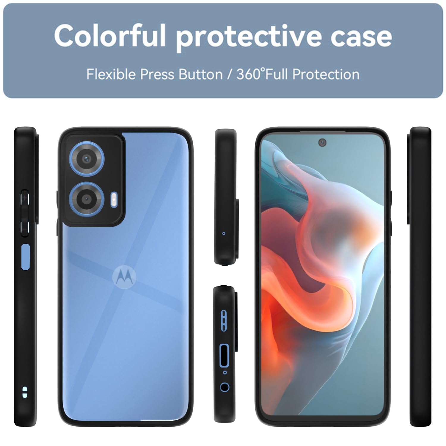 Pikkme Motorola Moto G34 / G45 5G Eagle 2 Shockproof Transparent Sleek Hybrid Armor Back Cover (Black)
