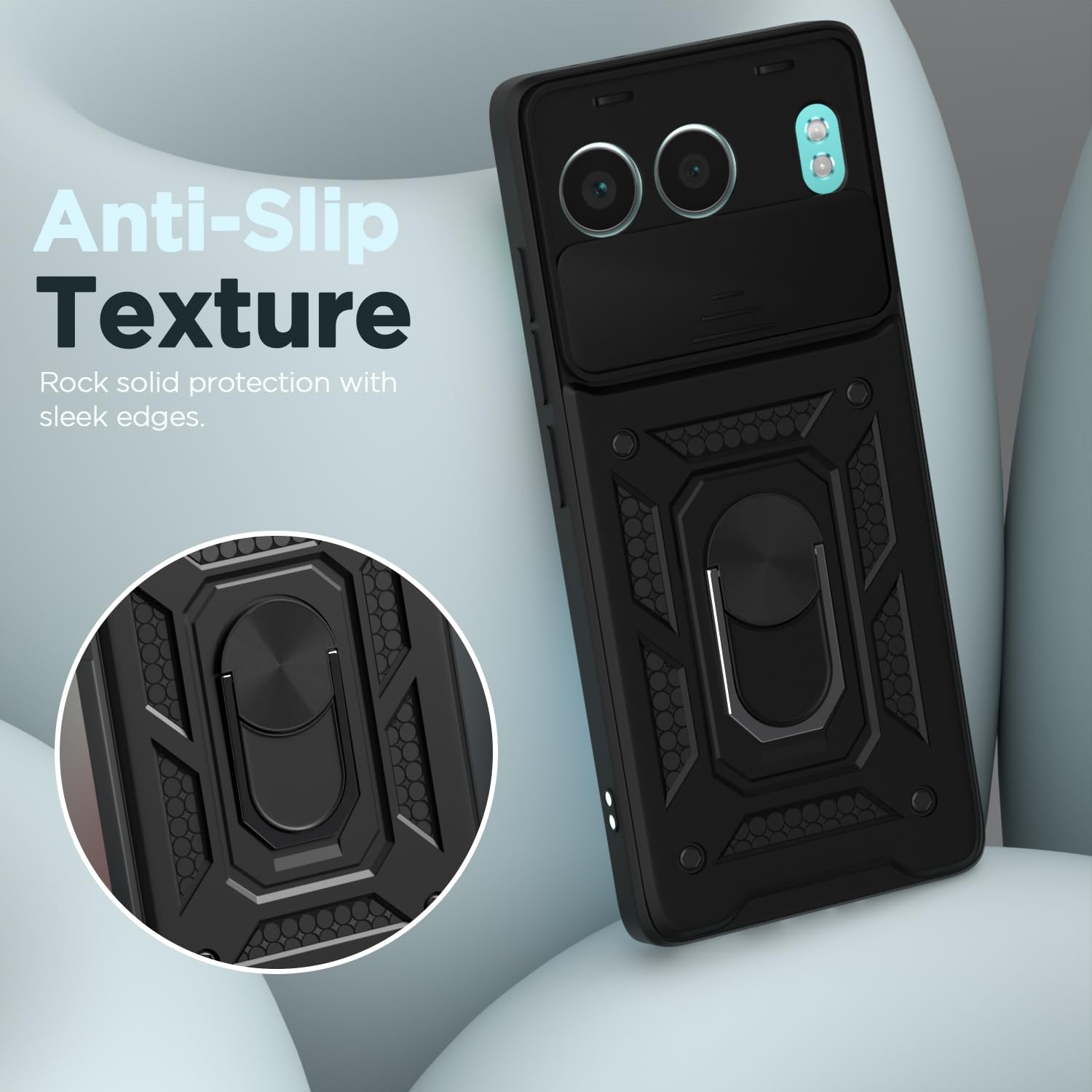 Pikkme OnePlus Nord 4 5G Sliding Camera Shield & Stand D10 Tough Armor Back Cover (Black)