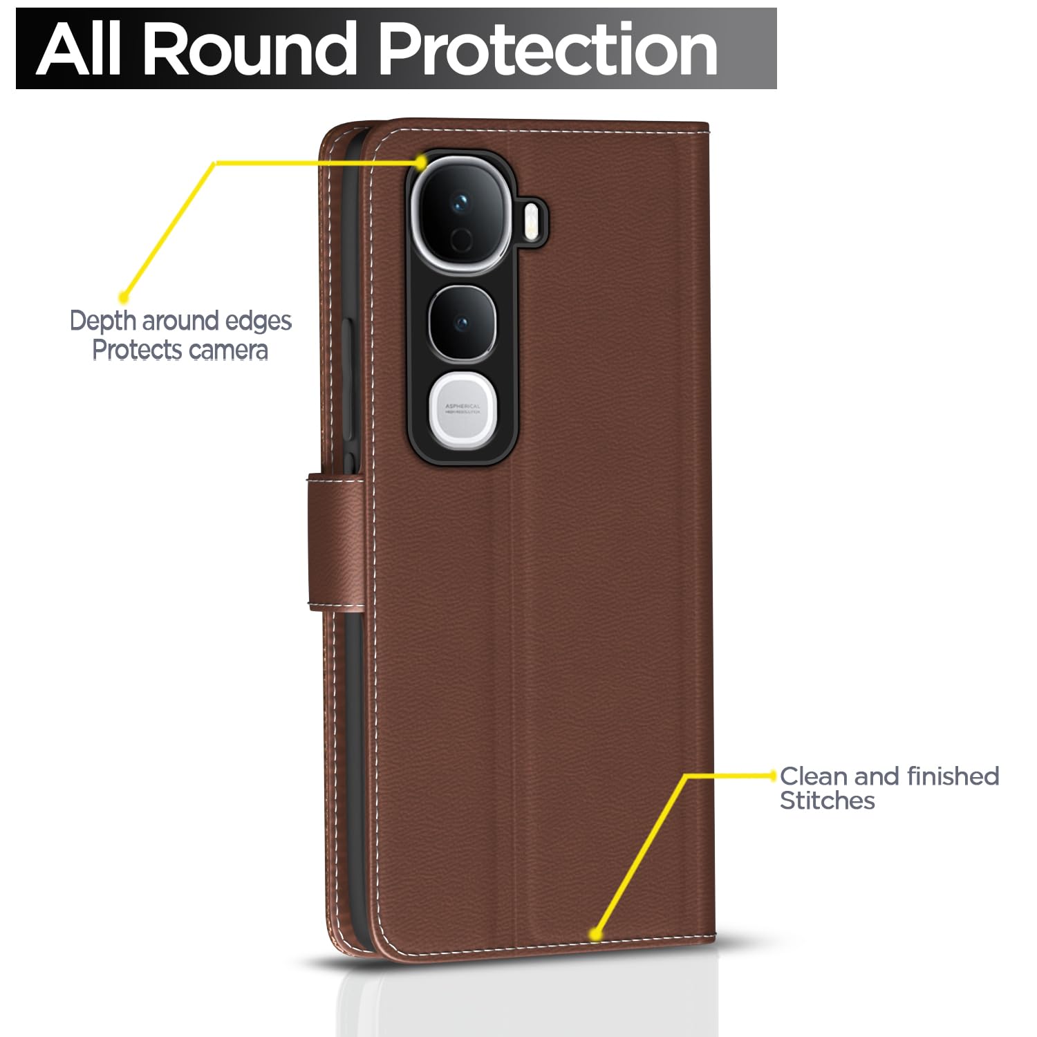 Pikkme Vivo Y400 Pro 5G Contrast Flip Cover (Tan)