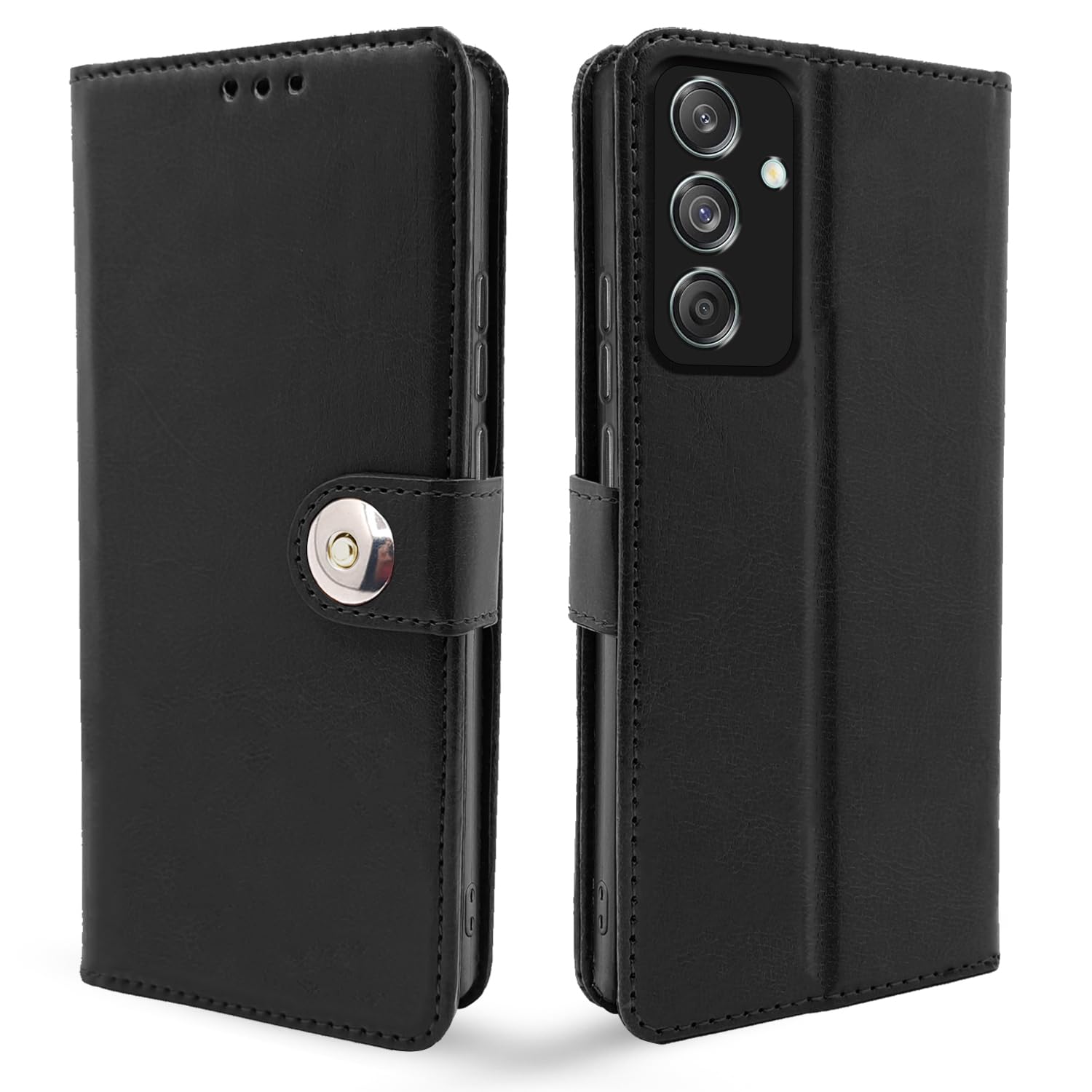 Samsung M55/M55s/F55 5G Button wallet flip cover in black by Pikkme