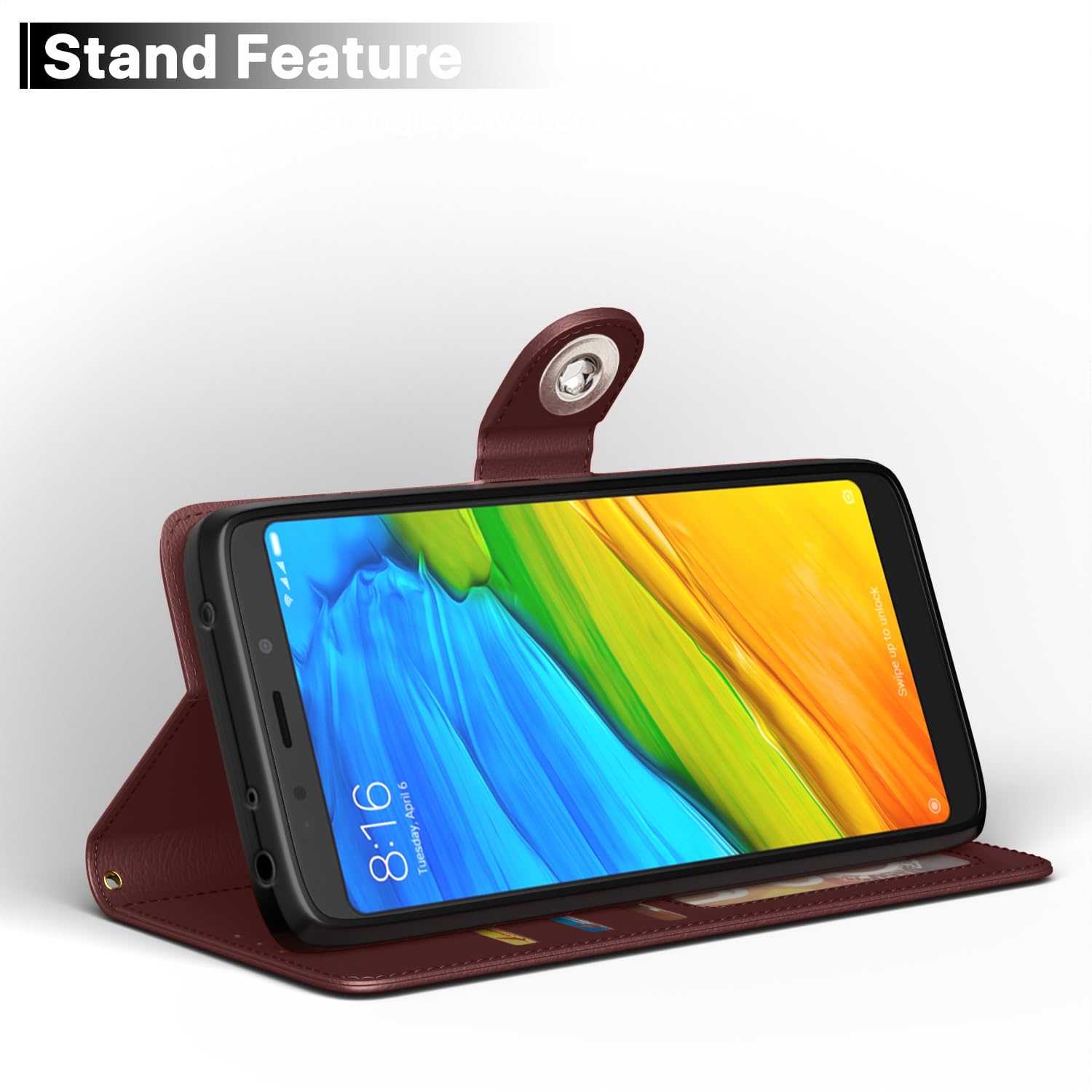 Redmi Note 5 wallet flip cover in brown by Pikkme – photo 3