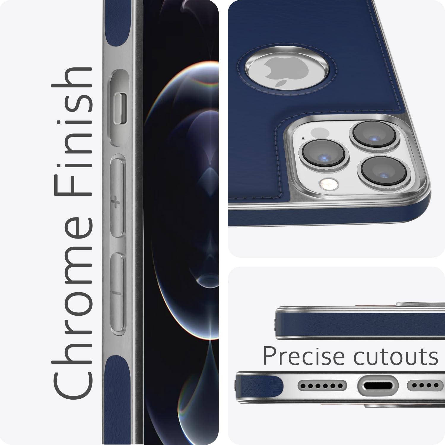 Pikkme iPhone 12 Pro Max Silver Electroplated Chrome Leather Back Cover (Blue)