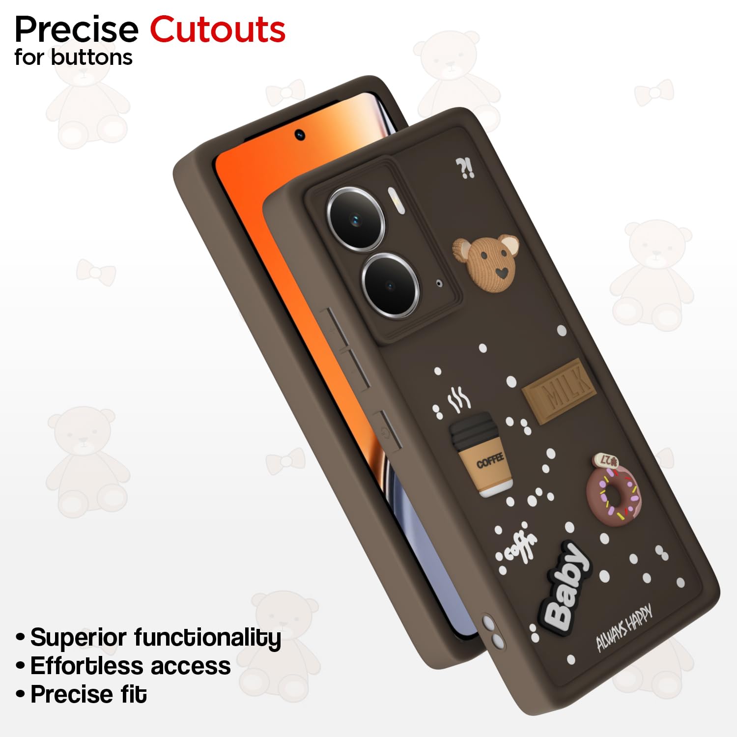 Pikkme Realme P3 5G Cute Fun Cartoon 3D Bear Coffee Back Cover (Brown)