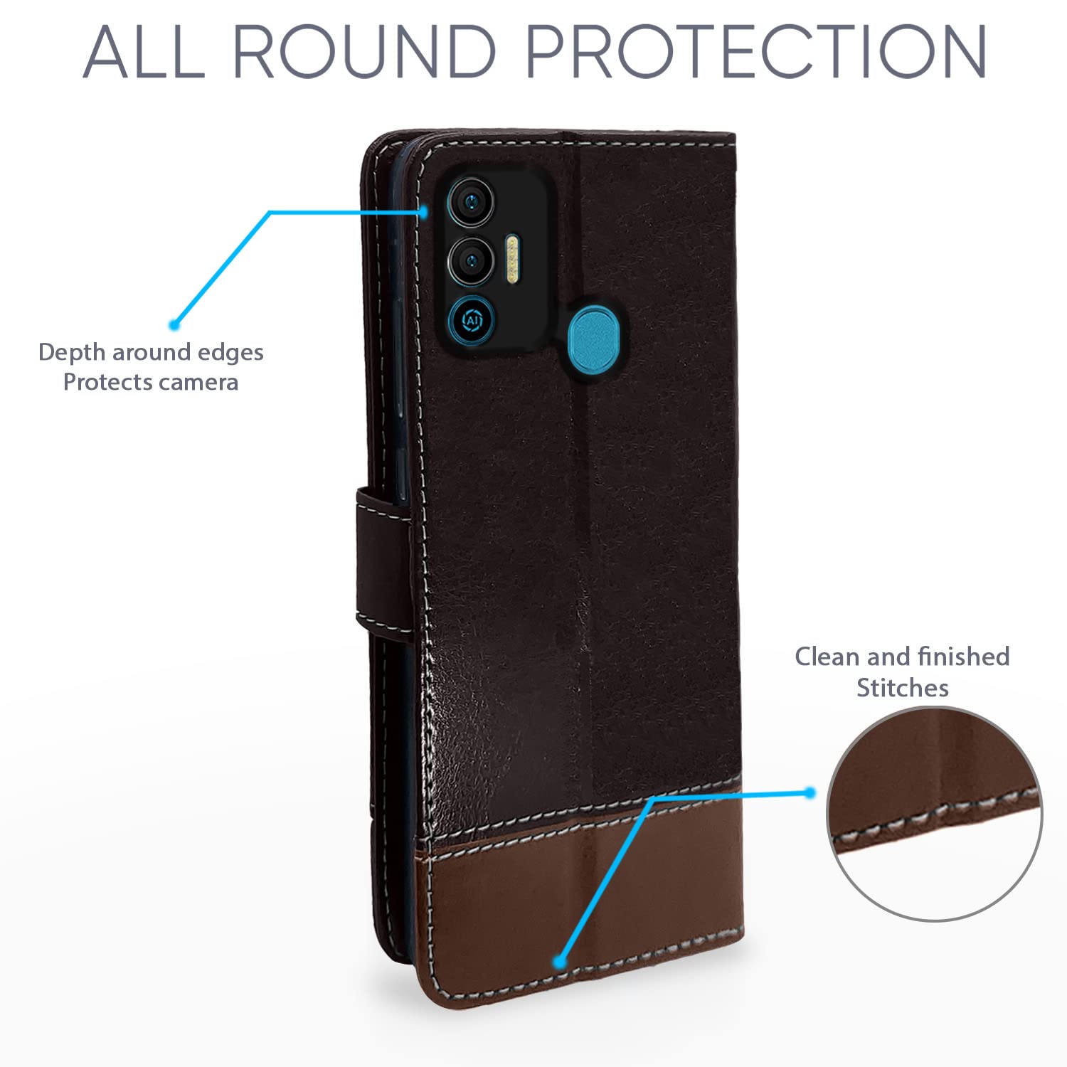 Tecno Spark 7/7T Magnetic mobile flip cover in coffee & brown by Pikkme – photo 4