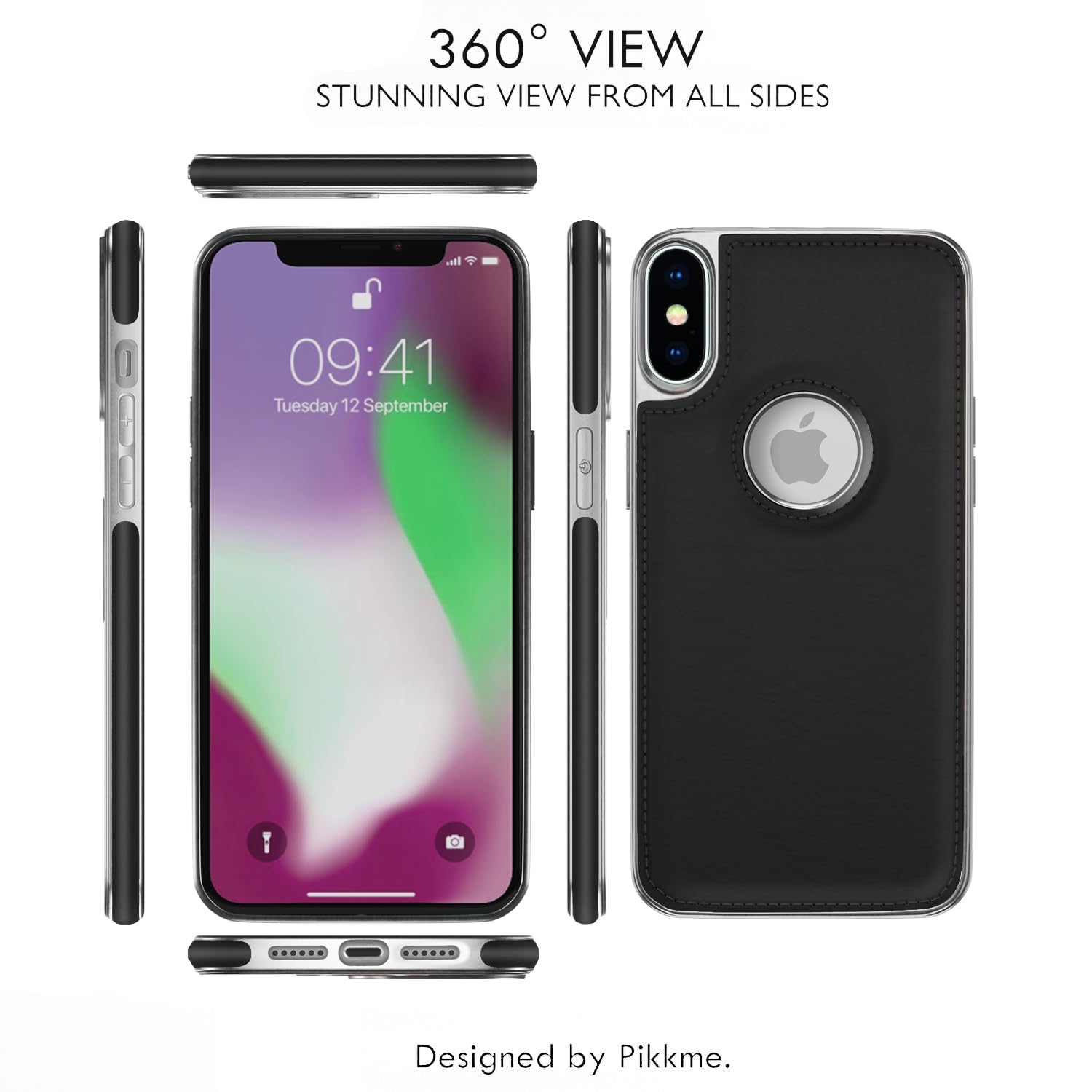 Pikkme iPhone Xs Max Silver Electroplated Chrome Leather Back Cover (Black)