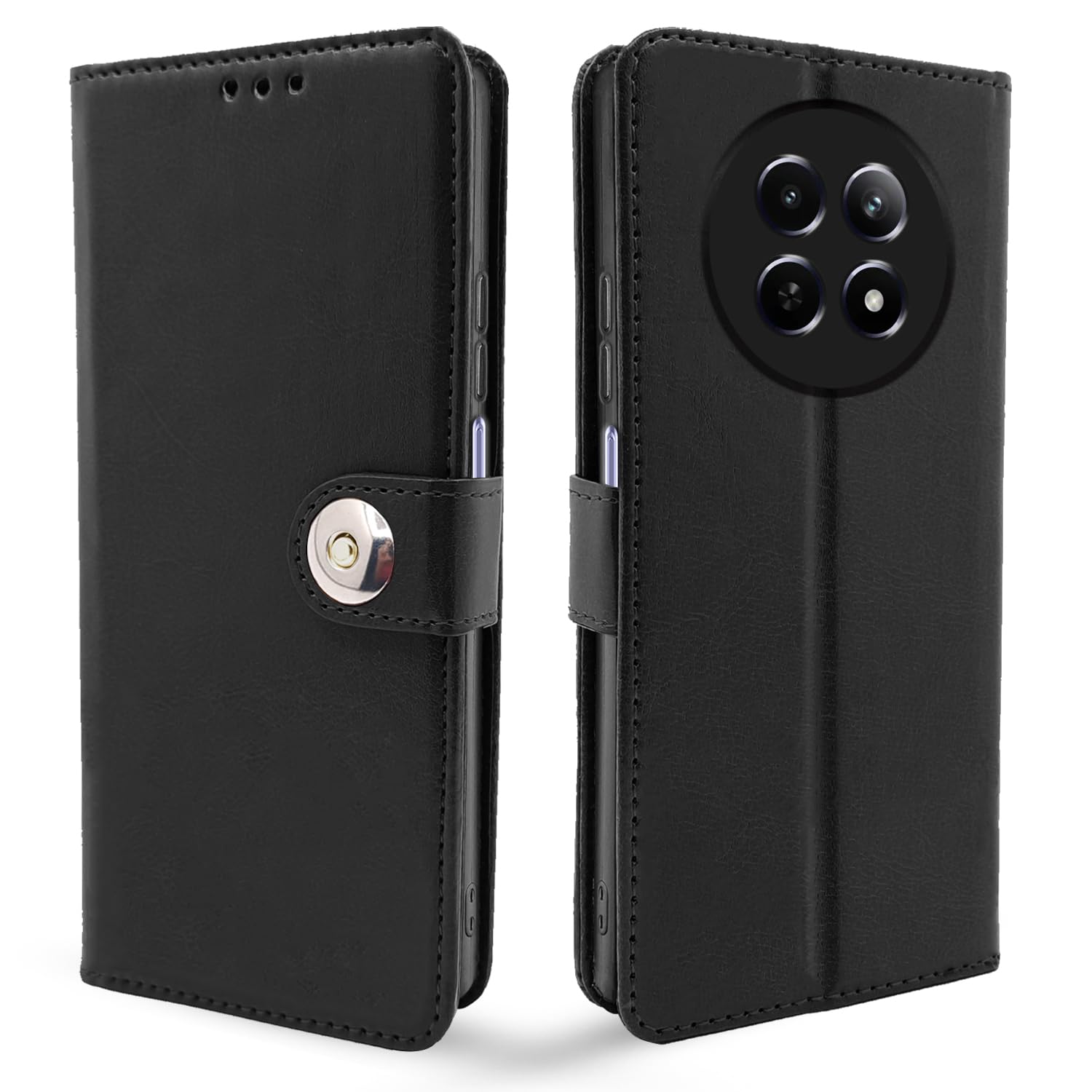 Pikkme Realme Narzo 70x 5G/N65/13/12/12X 5G/C65 Button black mobile flip cover