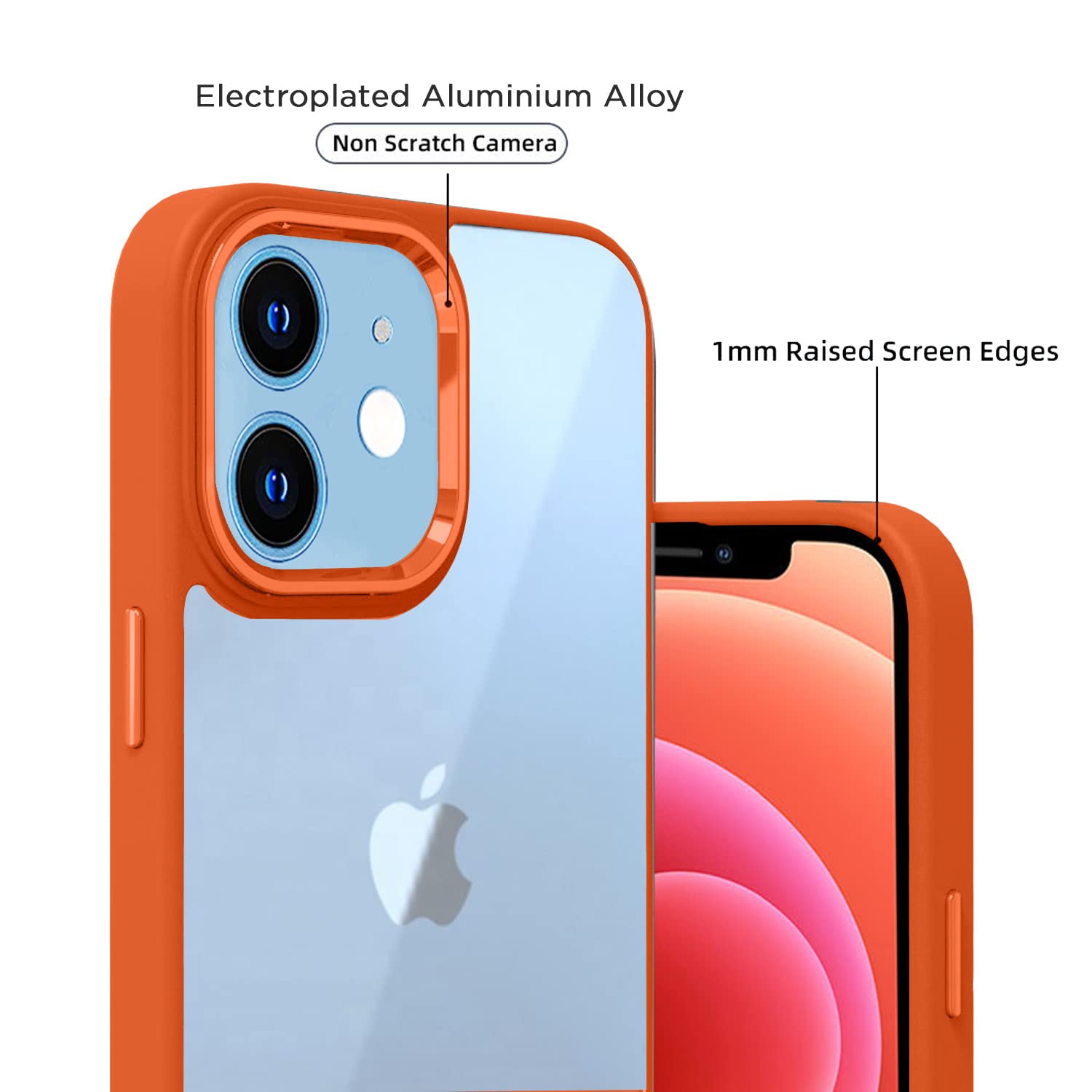 Pikkme iPhone 12/12 pro Electroplated Crome Metal Ring Back Cover (Orange)