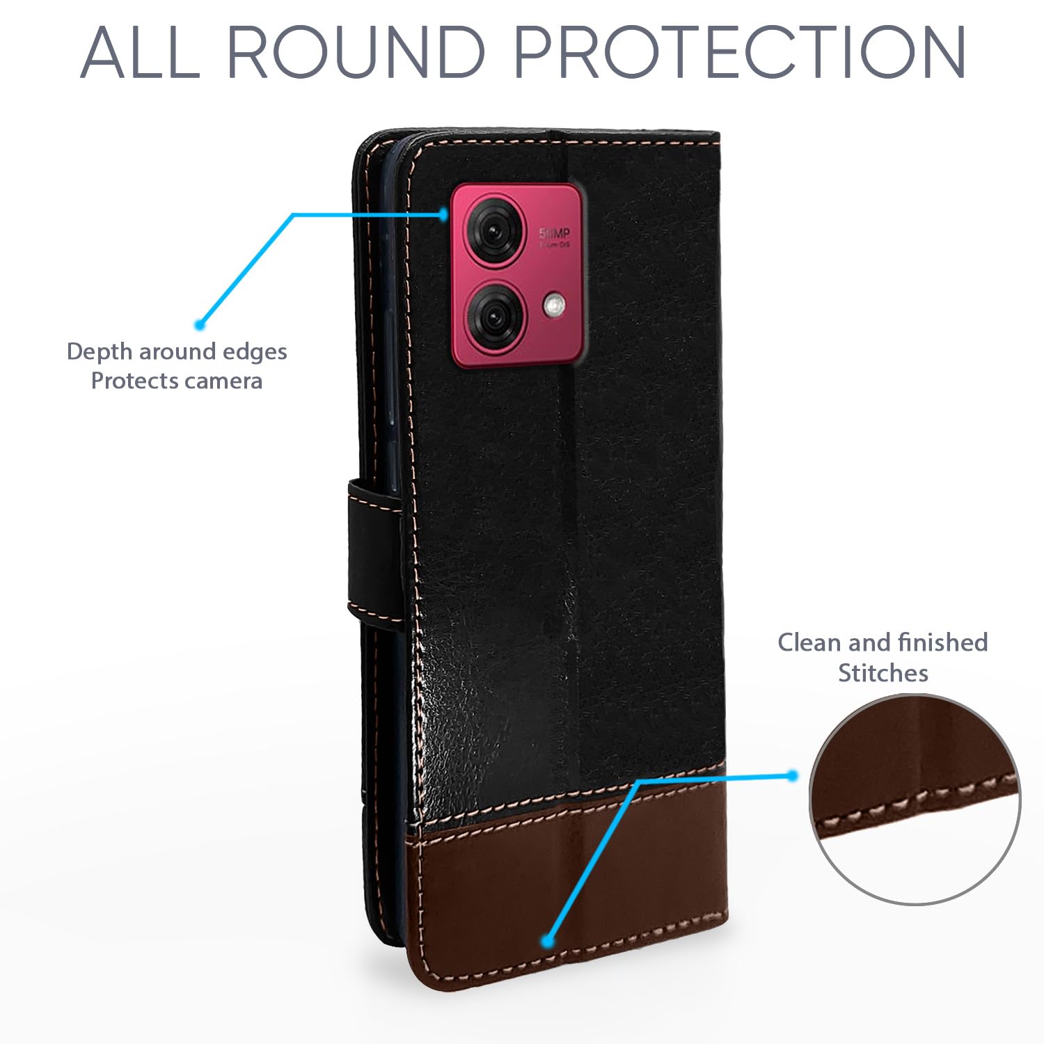 Moto G84 5G Magnetic flip case in black & brown by Pikkme – photo 4
