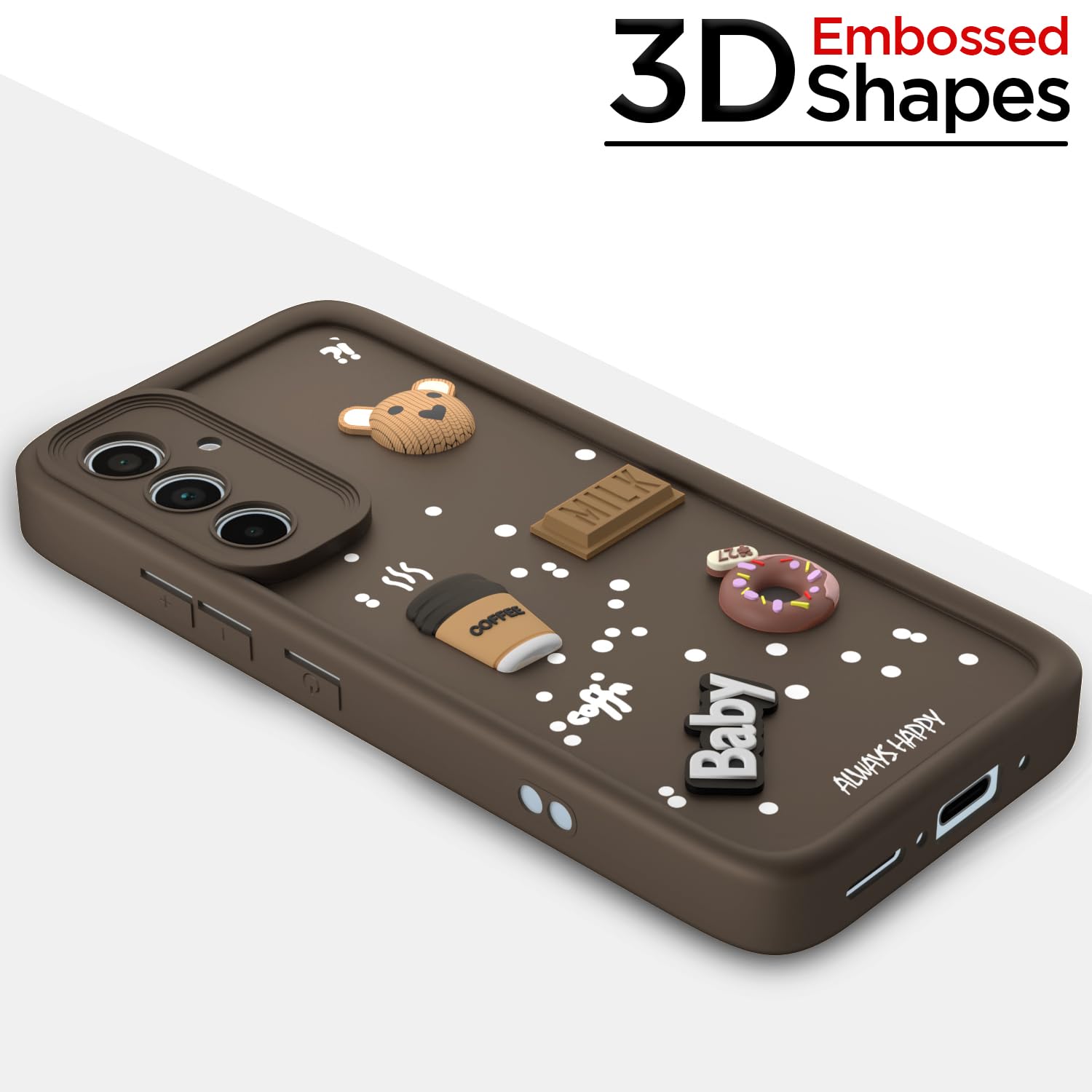 Pikkme Samsung Galaxy A35 5G Cute Fun Cartoon 3D Bear Coffee Back cover (Brown)
