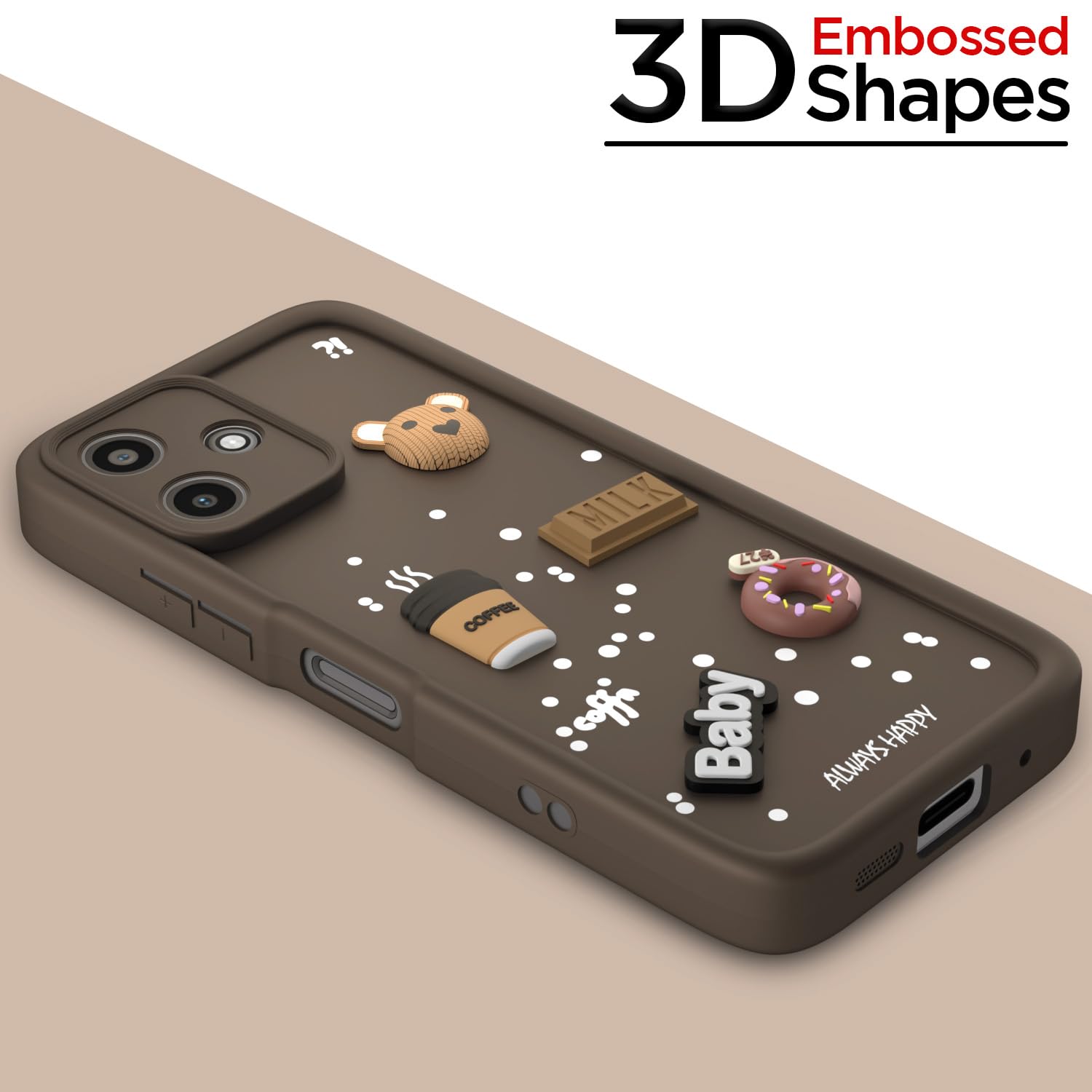 Pikkme Redmi 12 5G / Poco M6 Pro 5G Cute Fun Cartoon 3D Bear Coffee Back Cover (Brown)