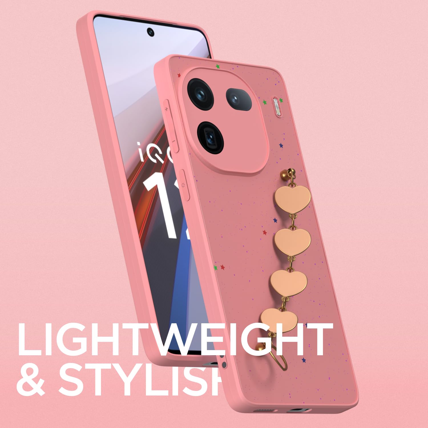 Pikkme iQOO 12 5G Sparkling Soft TPU Chain Back Cover (Pink)