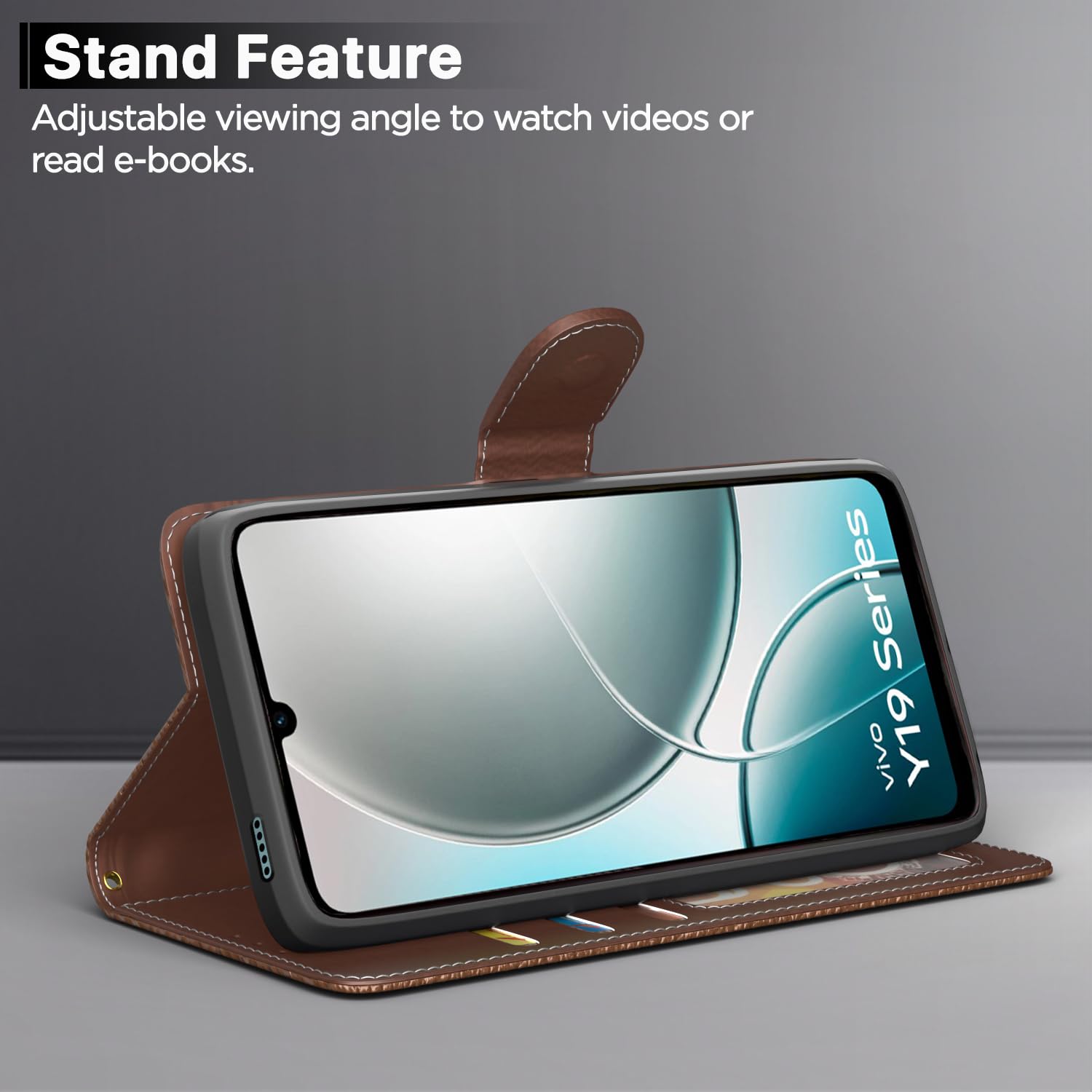 Pikkme Vivo Y19e / Y04 4G / Y29s 5G Contrast Flip Cover (Tan)