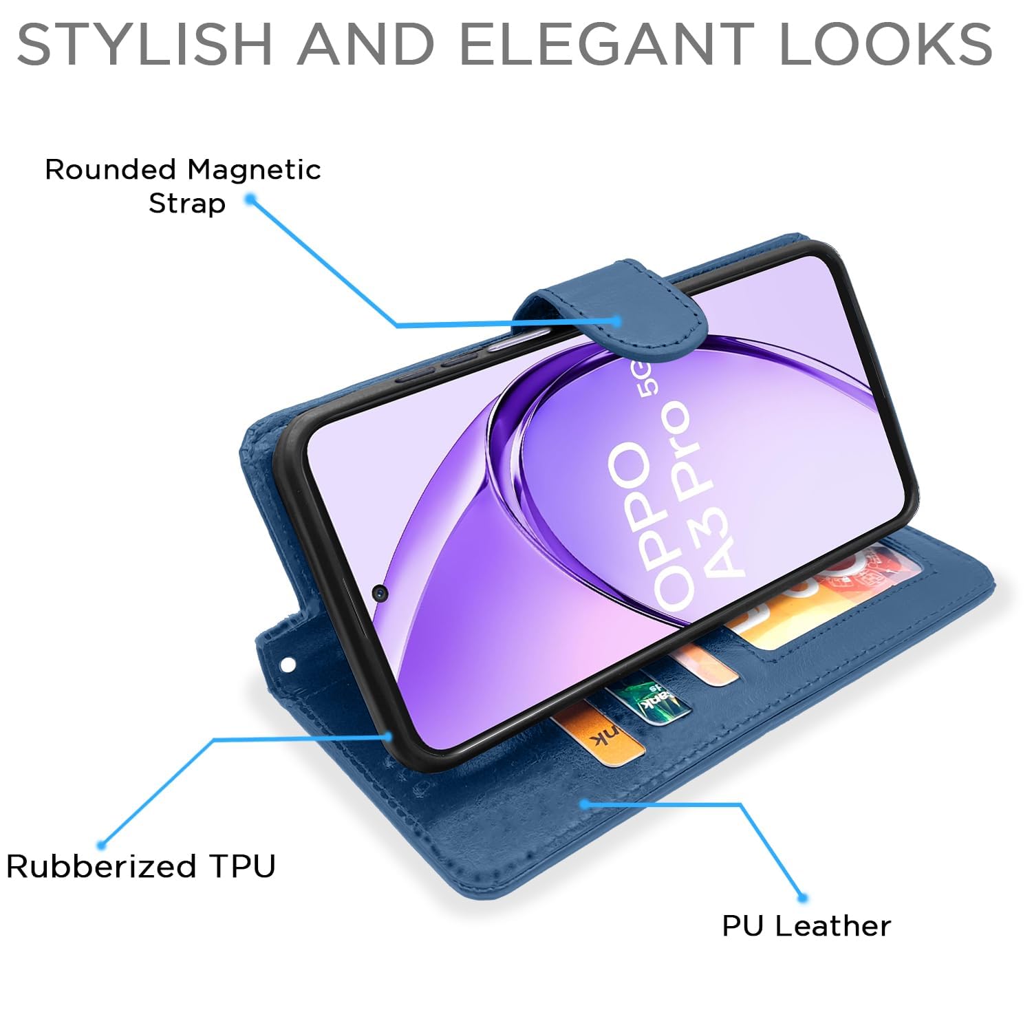 Pikkme Oppo A3 Pro 5G Wallet blue flip case – photo 3