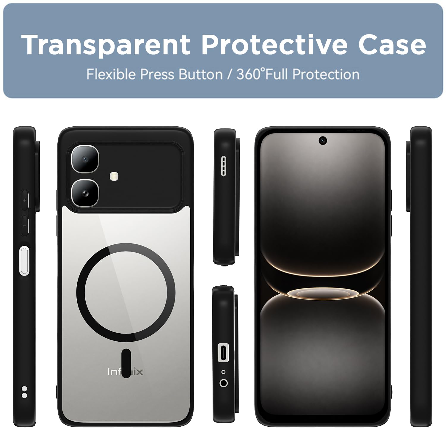 Black mag-safe mobile back cover for Infinix Smart 20 – Pikkme – photo 2