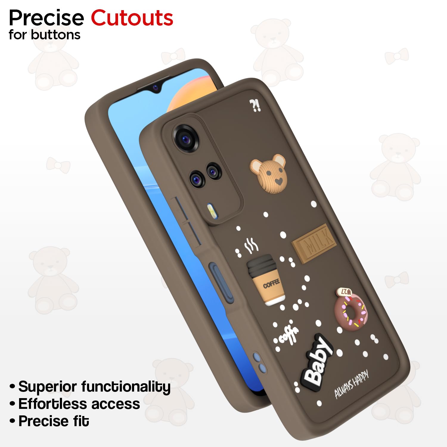 Pikkme Vivo Y31 / Y51 Cute Fun Cartoon 3D Bear Coffee Back Cover (Brown)