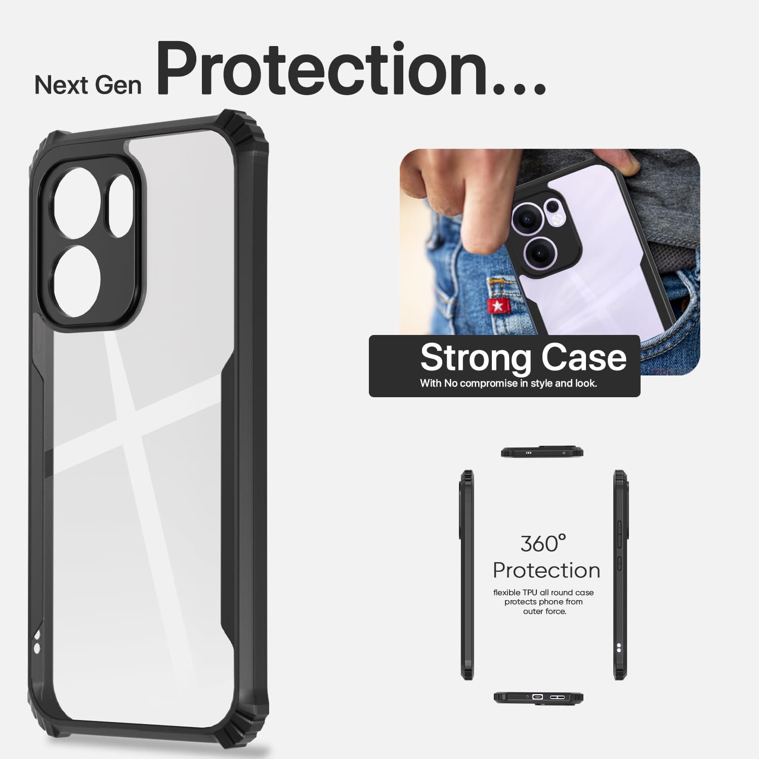 Pikkme black Clear back cover for Oppo Reno 13F 5G – photo 7