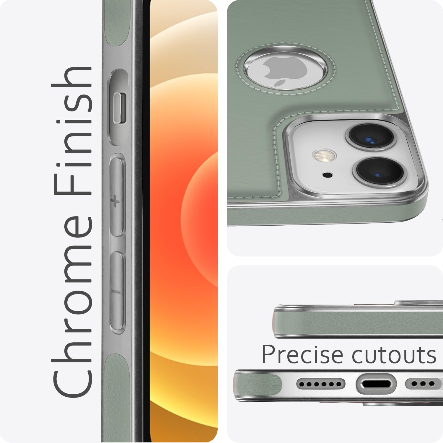 Pikkme iPhone 12 Mini Silver Electroplated Chrome Leather Back Cover (Green)