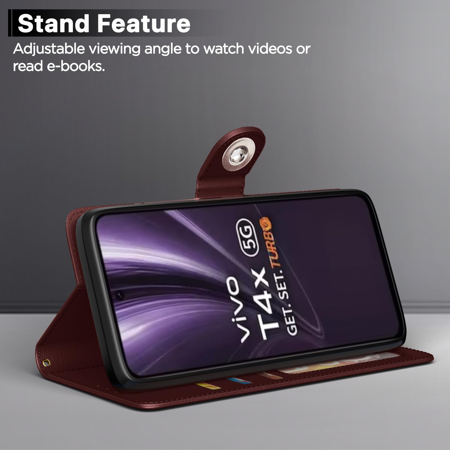 Brown wallet flip cover for Vivo T4x/iQOO Z10x/Y31 Pro 5G – Pikkme – photo 3