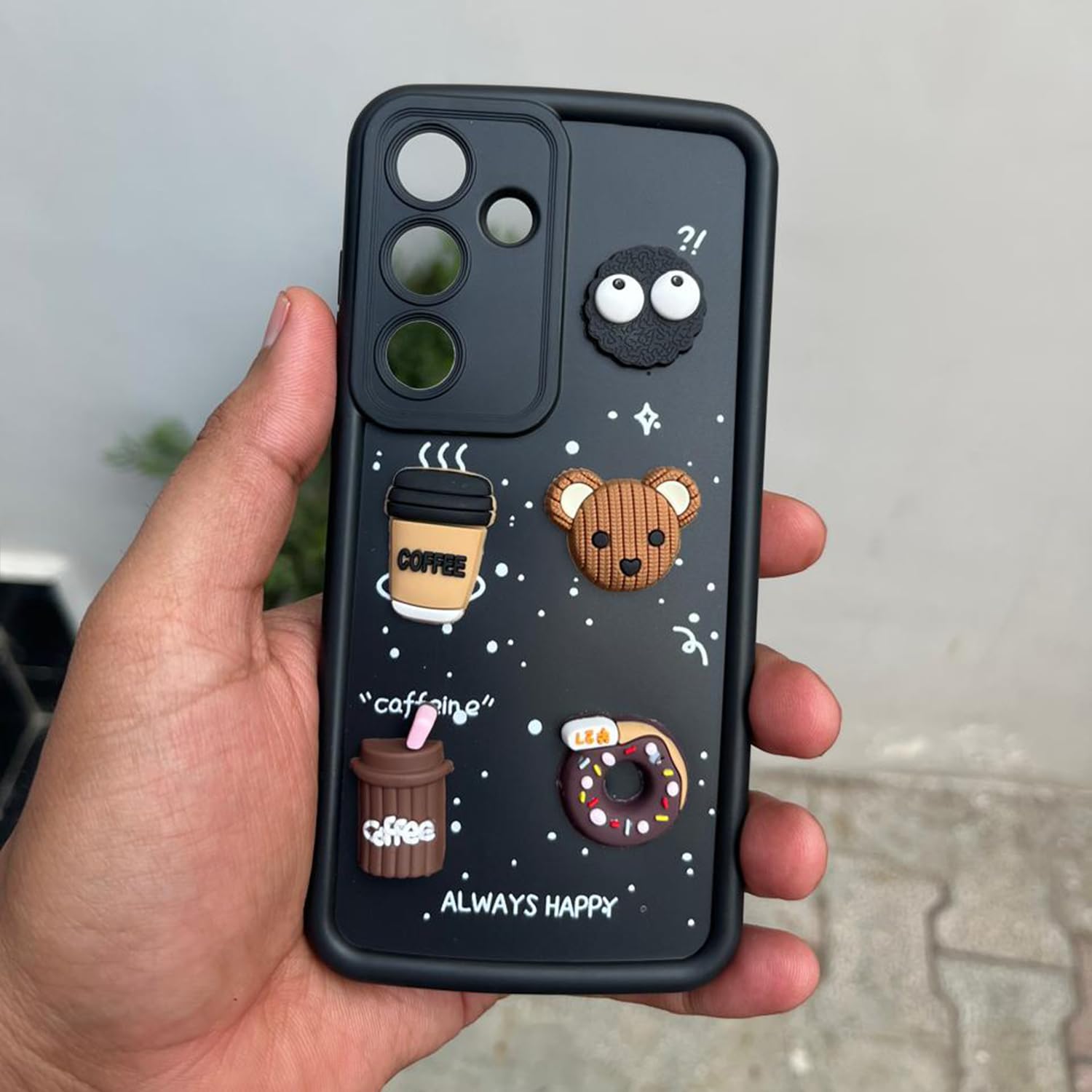 Pikkme Samsung Galaxy S24 5G Cute Fun Cartoon 3D Bear Coffee Back Cover (Black)